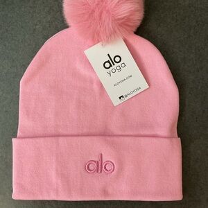 ALO Yoga women’s Pink Beanie with Pom Pom